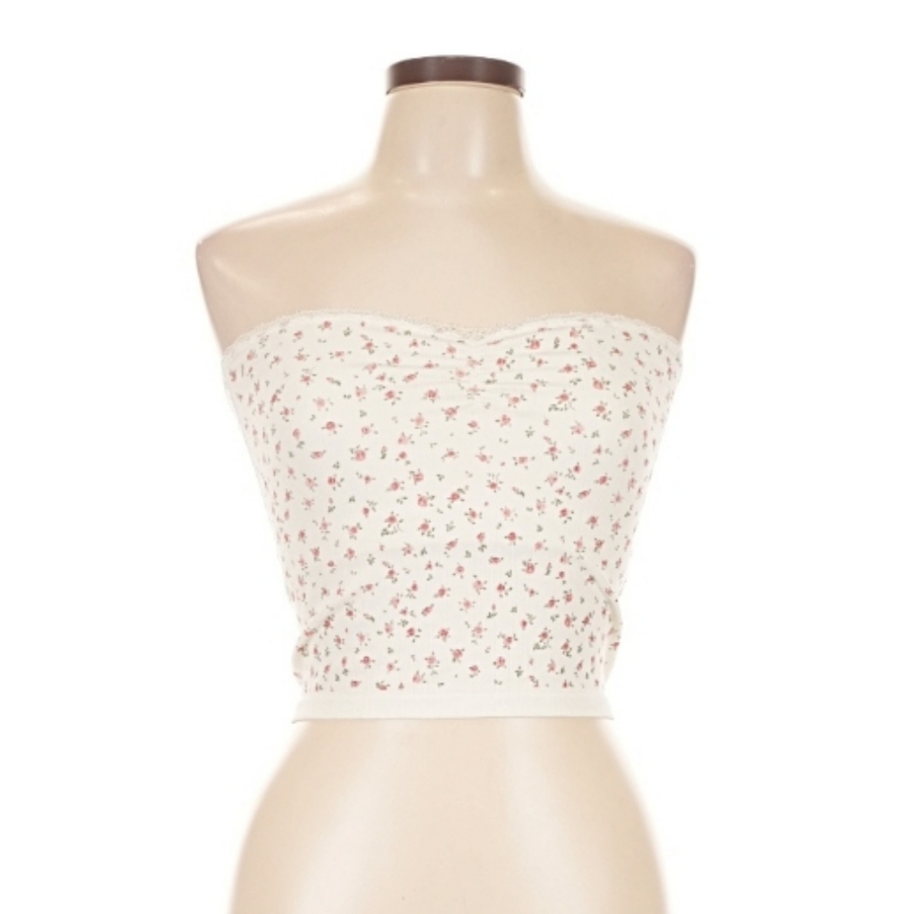 Cream Strapless Tube Top with Gold Foil Tag